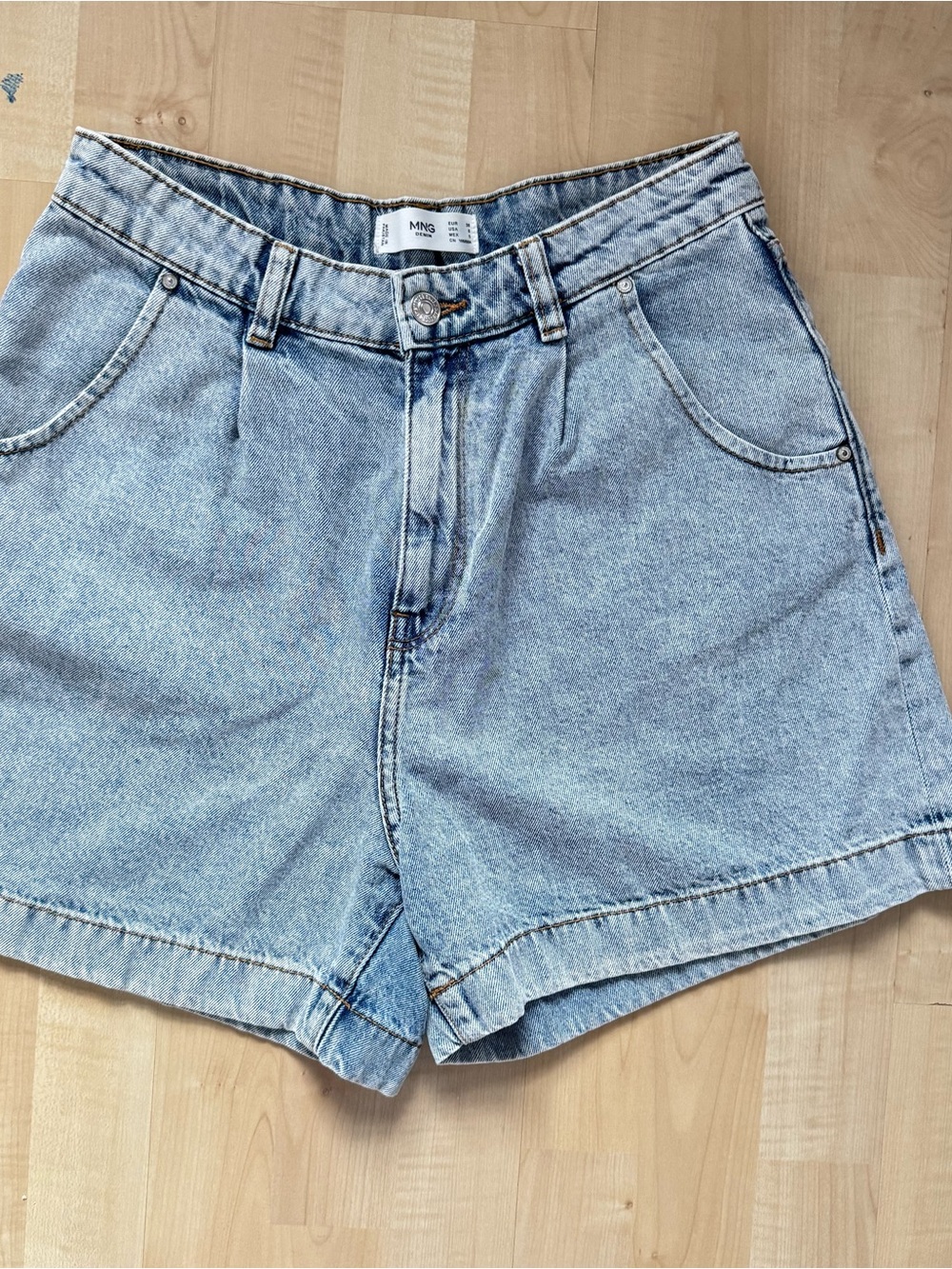 Mango Washed Light Blue High-Rise Denim Shorts